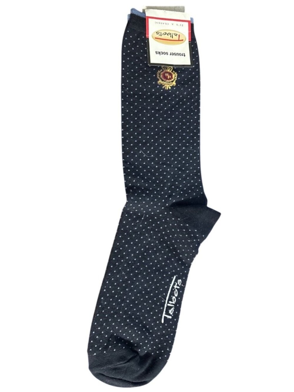 Talbots Black Trouser Socks With Polka Dot Pattern & Crest Design Size 9-11 NWT